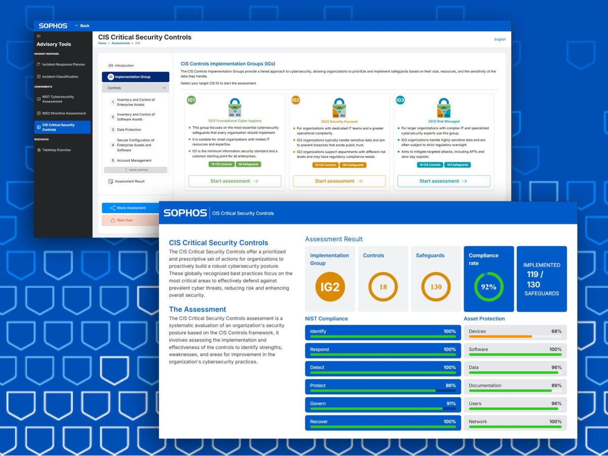 CIS Control in Sophos Central: Tool ermöglicht Cybersecurity Assessment (© Sophos Ltd. / Aphos GmbH) CIS Control in Sophos Central: Tool ermöglicht Cybersecurity Assessment (© Sophos Ltd. / Aphos GmbH)