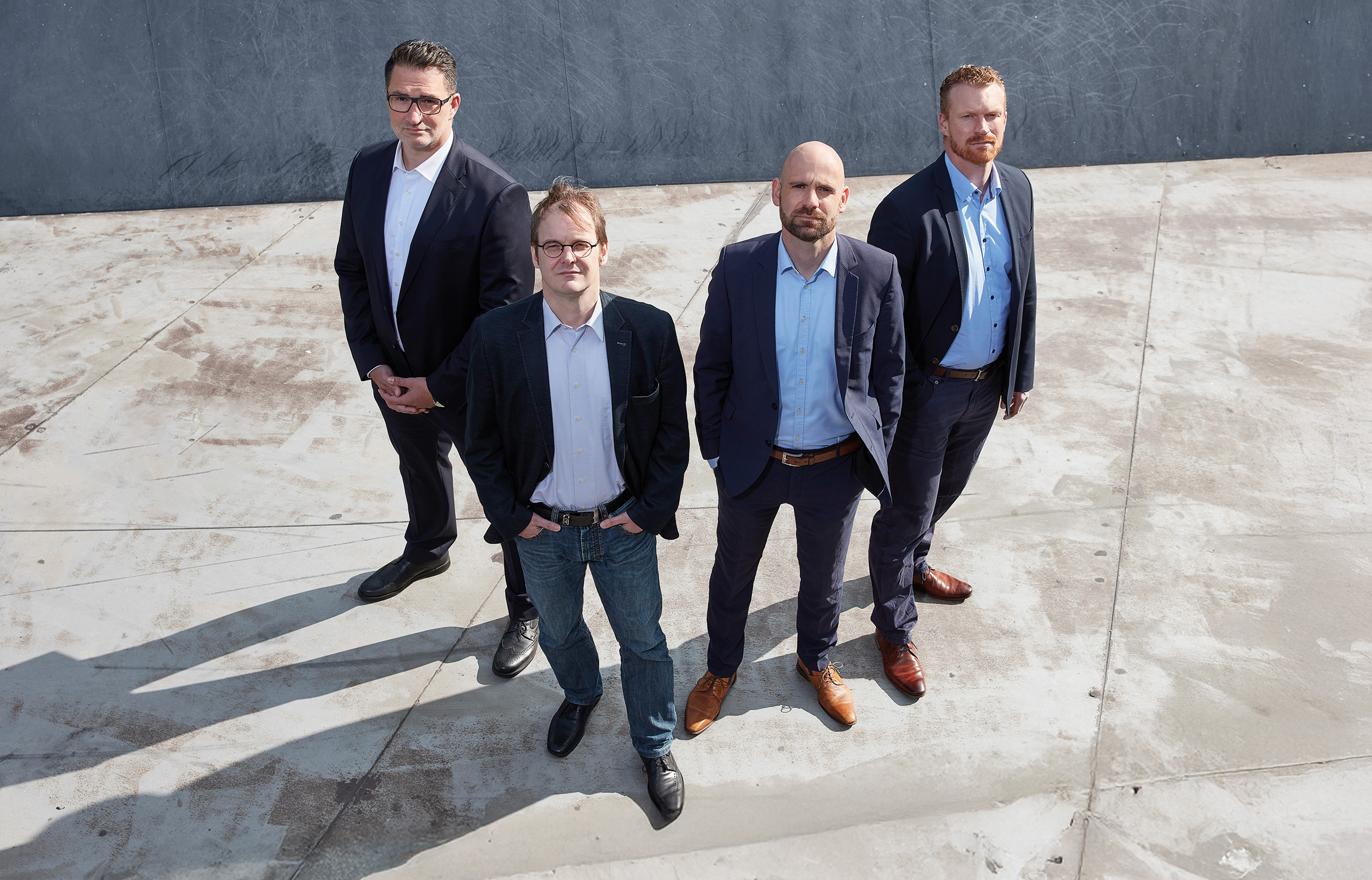 FlyNex Gründer (v.l.n.r.) A. Caballero (COO), H. Dirksen (CTO), M. Petrosjan (CFO), A. Dunsch (CEO) (Die Bildrechte liegen bei dem Verfasser der Mitteilung.)