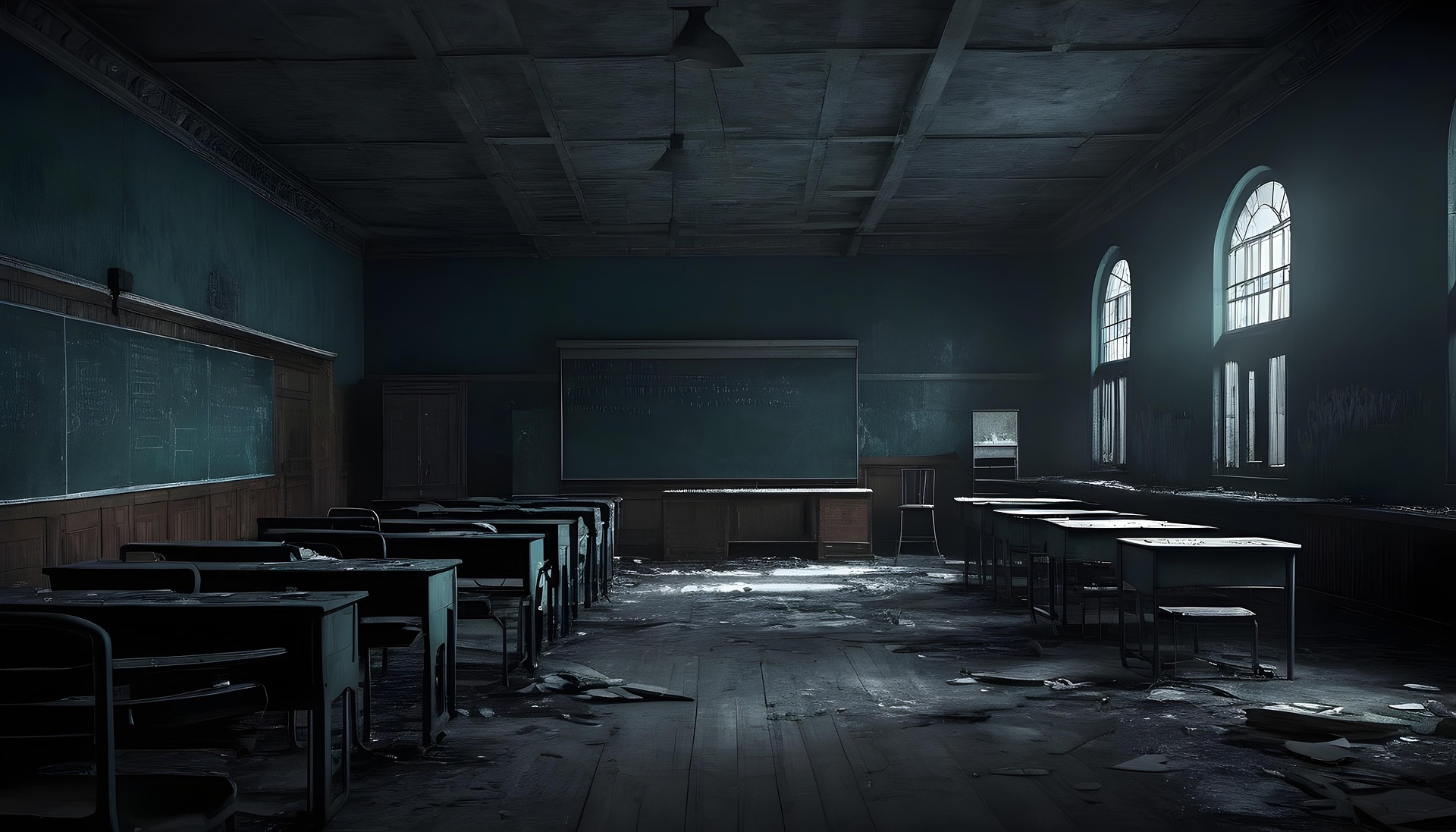 Marode Schule im Dunkeln (Bildquelle: Pixabay Bild: jobinscaria)