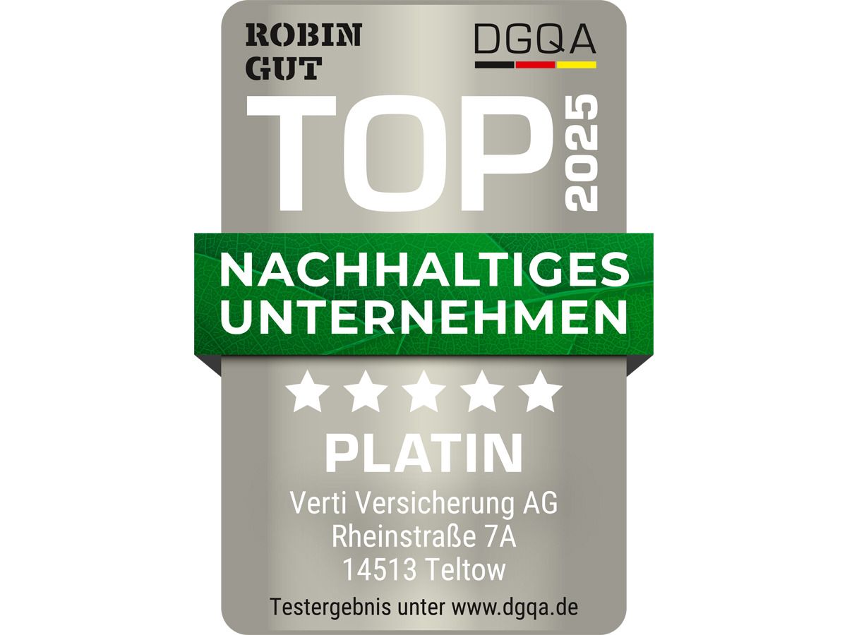 Das ROBIN GUT Nachhaltigkeitssiegel in Platin für die Verti Versicherung AG