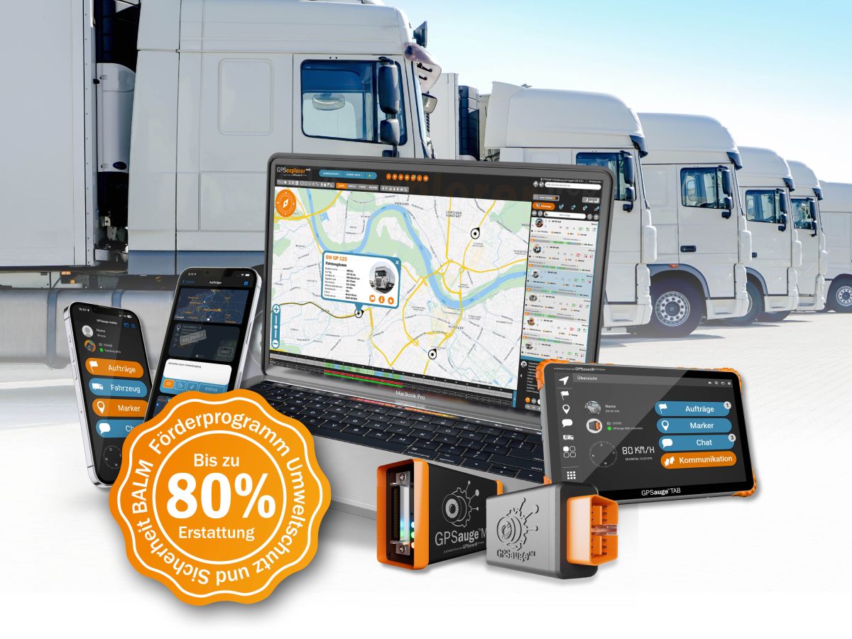 Telematik für Ihre LKW-Flotte: Jetzt bis zu 80?% Förderung durch das BALM-Programm sichern. (© GPSoverIP)