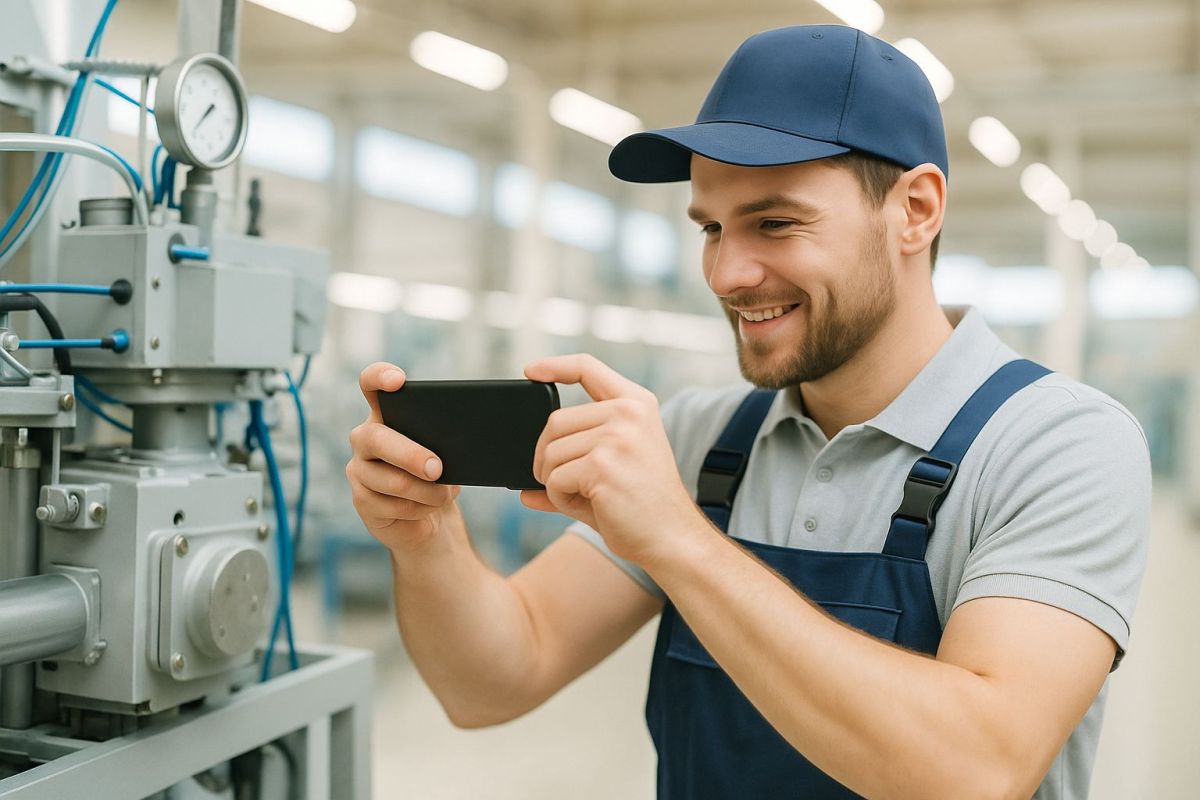 Ein Service Techniker wird durch Self-Service im Serviceprozess via tele-LOOK angeleitet (© tele-LOOK/Solutiness GmbH)