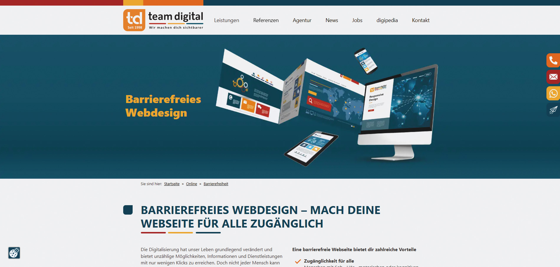 Die Internetseite zum Thema„Barrierefreiheit“der mittelhessischen Agentur (Die Bildrechte liegen bei dem Verfasser der Mitteilung.)