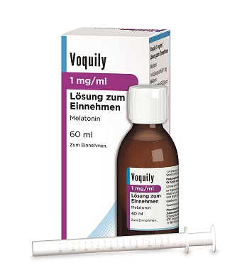 Voquily 1mg/ml, das flüssig-orale Melatonin-Arzneimittel für Kinder und Jugendliche von 6-17 Jahren (Die Bildrechte liegen bei dem Verfasser der Mitteilung.) Voquily 1mg/ml, das flüssig-orale Melatonin-Arzneimittel für Kinder und Jugendliche von 6-17 Jahren (Die Bildrechte liegen bei dem Verfasser der Mitteilung.)