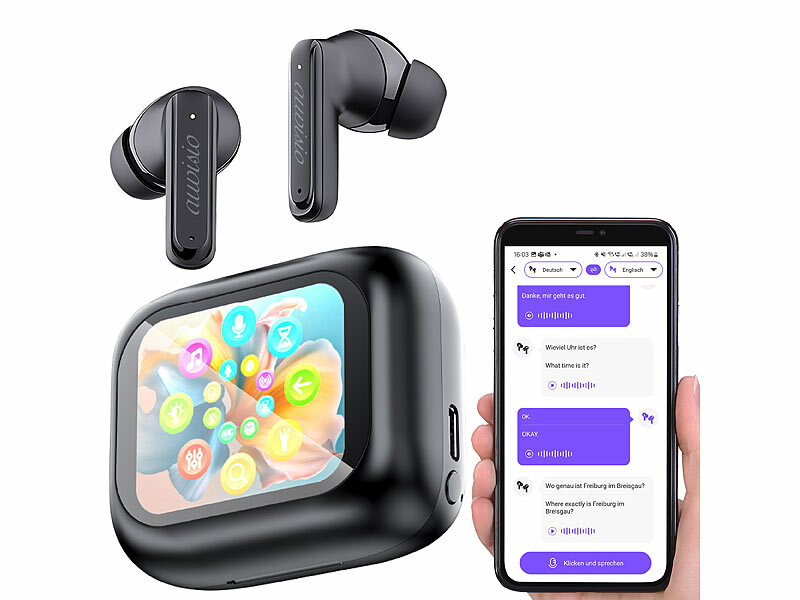 auvisio KI-Echtzeitzeitübersetzer& In-Ear-Kopfhörer, 135 Sprachen, ANC, 28 dB, www.pearl.de (Die Bildrechte liegen bei dem Verfasser der Mitteilung.)