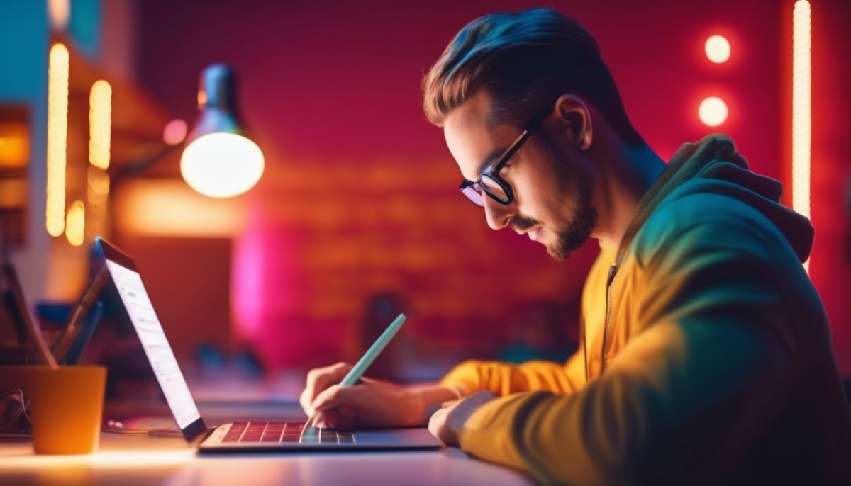 Genialer Landingpage-Texter kritzelt mit seinem Bleistift auf der Laptop-Tastatur herum :-) (© )