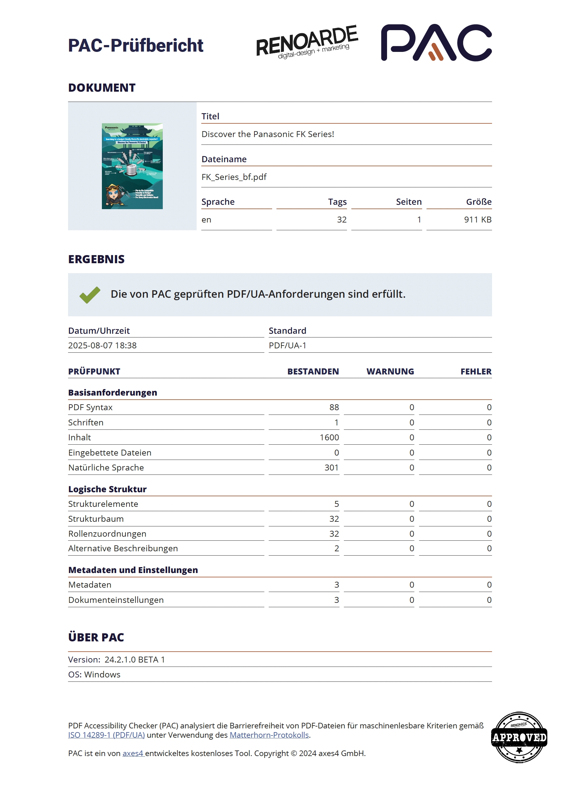 Prüfbericht zum barrierefreien PDF für Pansonic Flyer (Die Bildrechte liegen bei dem Verfasser der Mitteilung.)