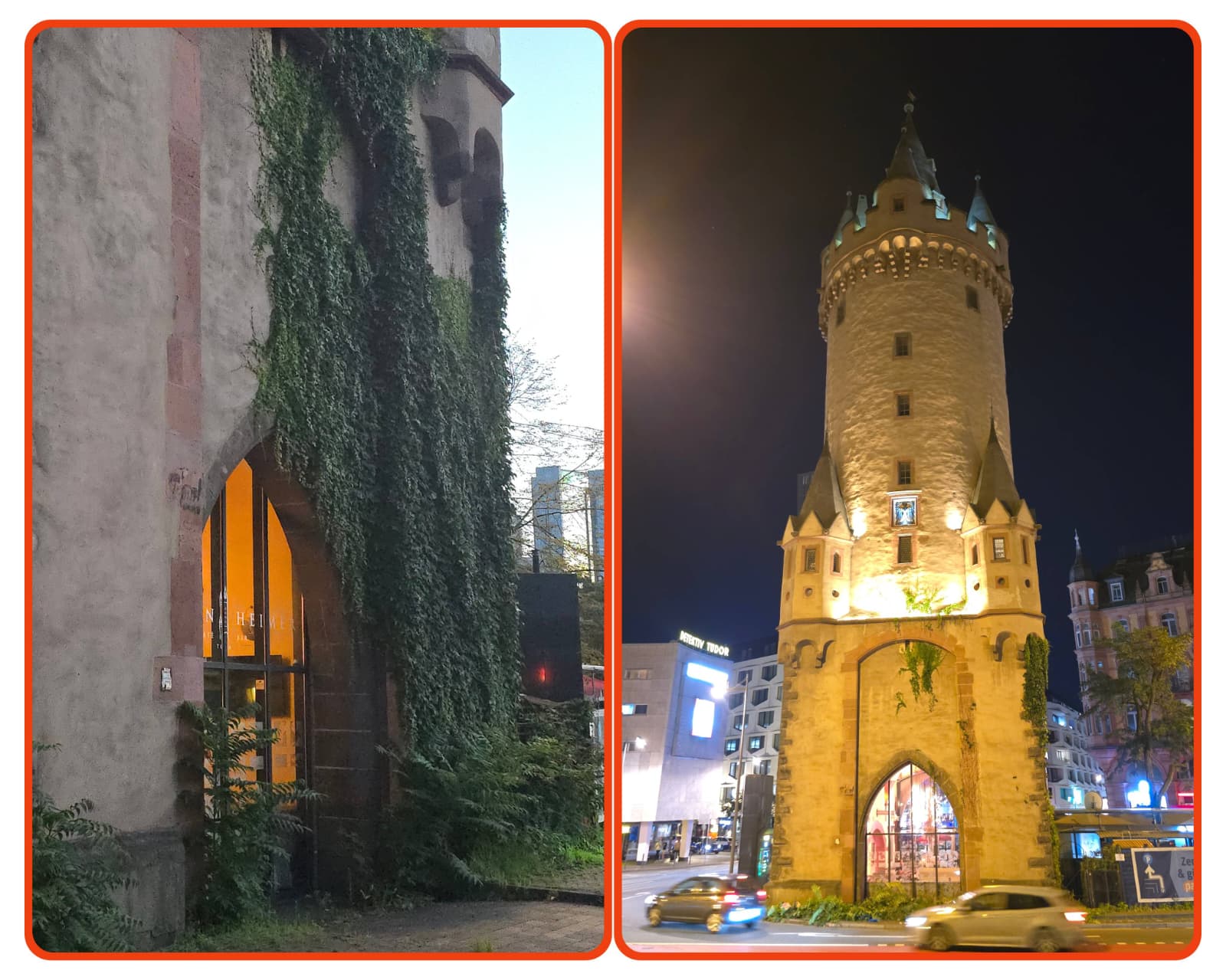 Eschenheimer Turm Frankfurt am Main vorher und nachher.