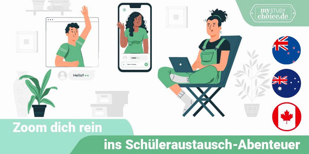 Kostenlose Live-Online-Veranstaltungen zum Auslandsschuljahr 2026/27 vom 27. bis 30.8. 2025 (© MyStudyChoice) Kostenlose Live-Online-Veranstaltungen zum Auslandsschuljahr 2026/27 vom 27. bis 30.8. 2025 (© MyStudyChoice)