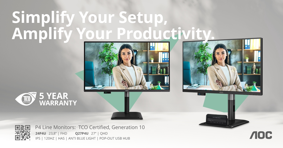 P4-Monitore von AOC: 120 Hz, höhenverstellbar und integrierte USB-C-Konnektivität (Die Bildrechte liegen bei dem Verfasser der Mitteilung.)