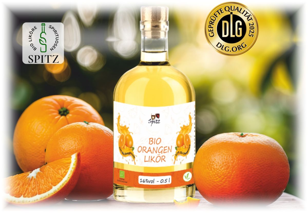 Bio-Orangenlikör Spitz 20% Bio-Orangensaft, Goldene Medaille  (©Nutzung honorarfrei für publizistische, nicht-kommerzielle Zwecke)