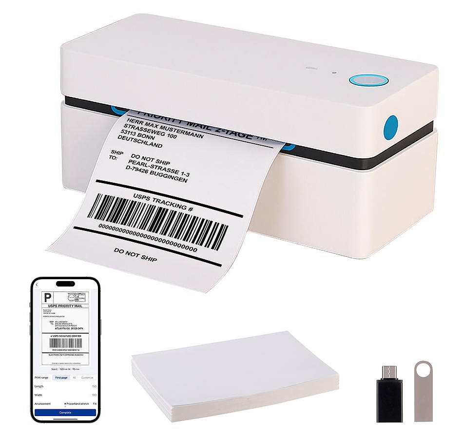 PEARL GmbH / www.pearl.de Callstel Etiketten-Thermodrucker TD-350.app, 100x150 mm Etiketten, 203 dpi (Die Bildrechte liegen bei dem Verfasser der Mitteilung.)