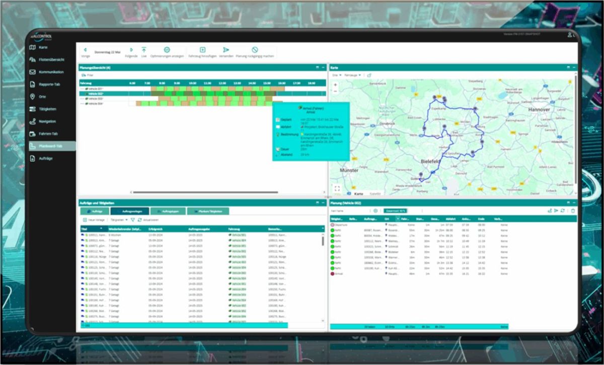 AREALCONTROL: Digital PlanBoard mit KI-Touren-Optimierung und Automatisierung in der Disposition (© AREALCONTROL GmbH)