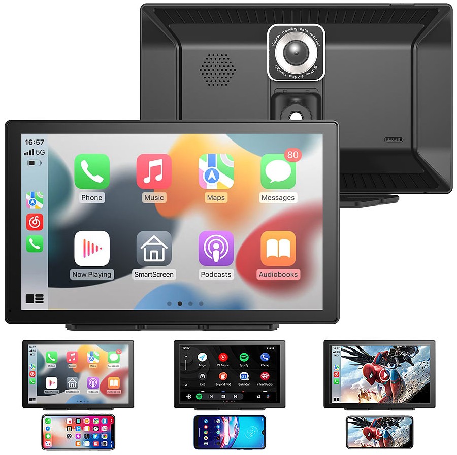 PEARL GmbH / www.pearl.de Lescars IPS-HD-Display für Android Auto& CarPlay CAS-5060, 2K-Frontkamera (Die Bildrechte liegen bei dem Verfasser der Mitteilung.)