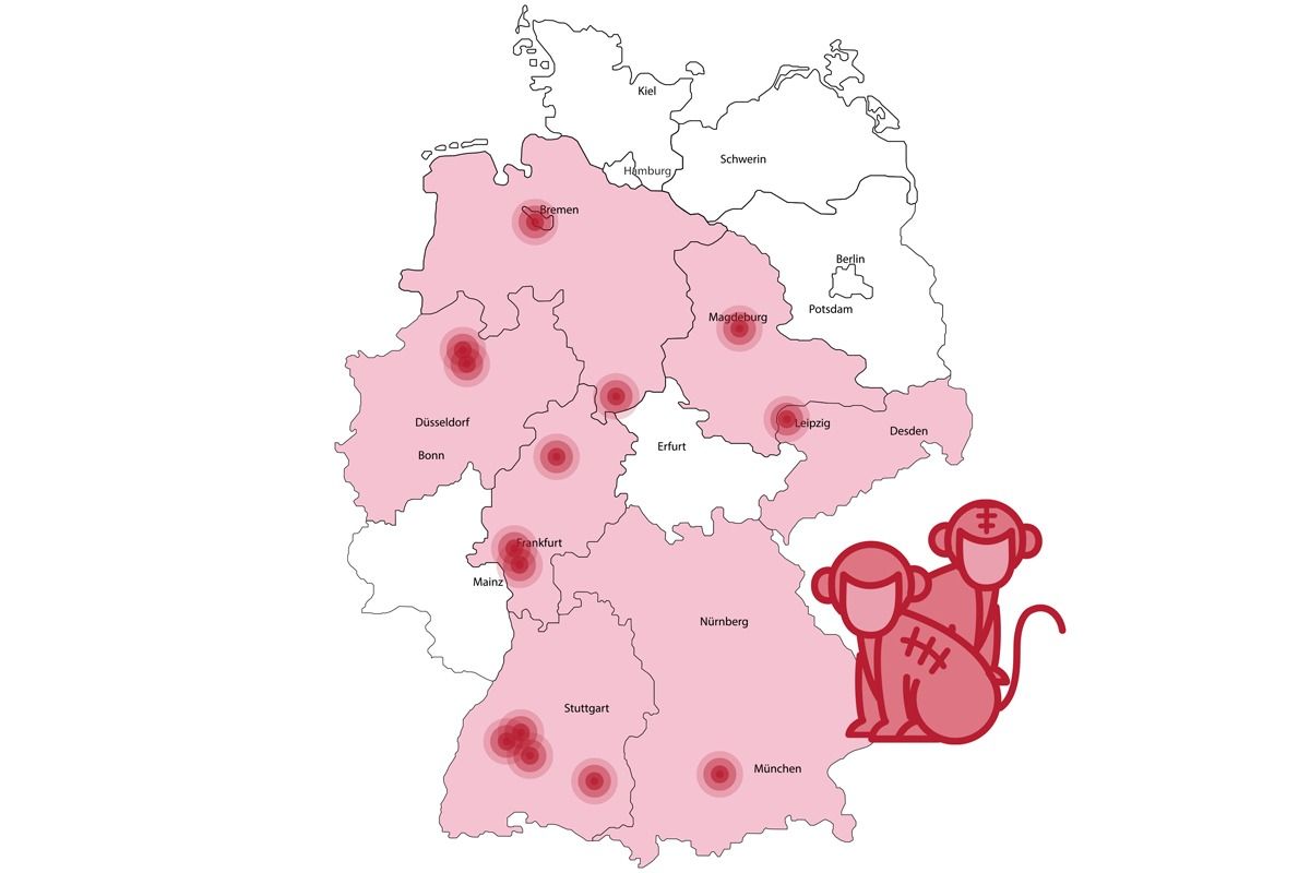An 14 Einrichtungen in 8 Bundesländern werden in Deutschland Tierversuche an Affen durchgeführt.© Ärzte gegen Tierversuche e.V.