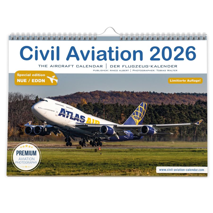 Flugzeuge am Flughafen Nürnberg präsentiert die Sonderausgabe des Civil Aviation 2026 Kalenders (© iulias verlag, Rinco Albert) Flugzeuge am Flughafen Nürnberg präsentiert die Sonderausgabe des Civil Aviation 2026 Kalenders (© iulias verlag, Rinco Albert)