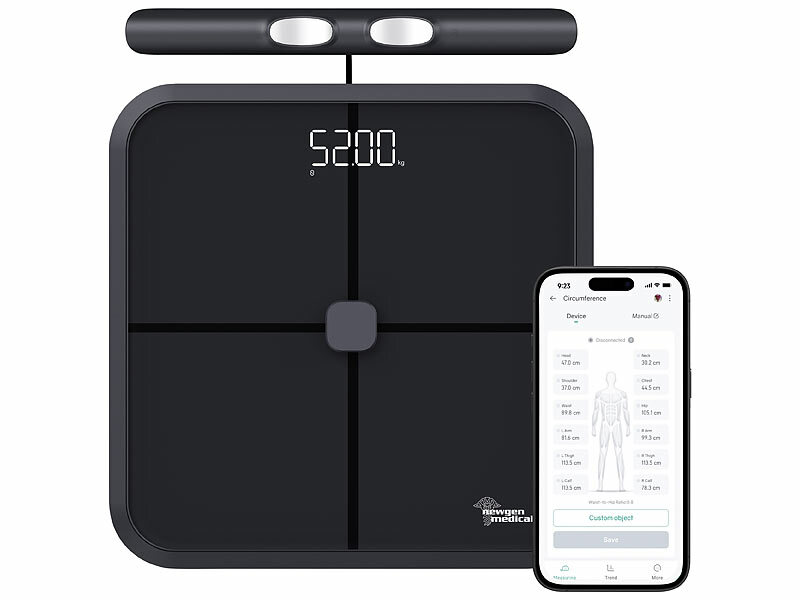 newgen medicals Digitale Körperfettwaage mit Handsensoren, Bluetooth-App, www.pearl.de (Die Bildrechte liegen bei dem Verfasser der Mitteilung.) newgen medicals Digitale Körperfettwaage mit Handsensoren, Bluetooth-App, www.pearl.de (Die Bildrechte liegen bei dem Verfasser der Mitteilung.)