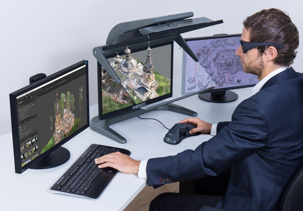 Zertifizierte Symbiose aus Soft- und Hardware: Agisoft Metashape Pro und 3D PluraView Stereo-Monitor (© Schneider Digital)