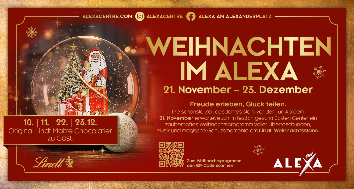 Einladung zur Eröffnung der Weihnachtswelt im ALEXA am 21. November. (Bildquelle: Sonae Sierra)