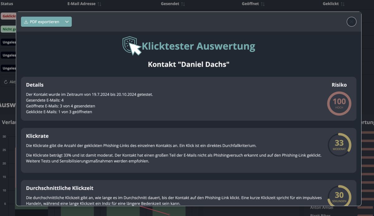 Beispielbild: Auswertung aus Klicktester Dashboard (© )