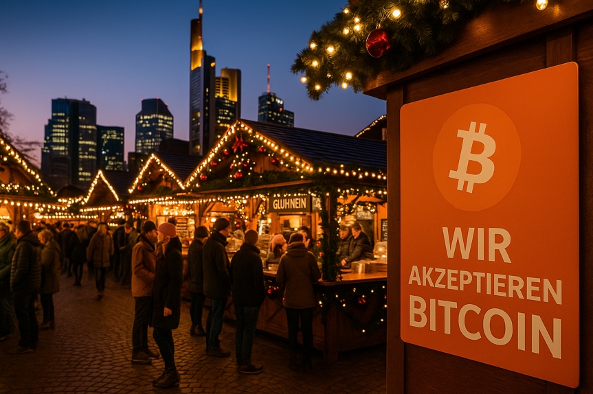 Glühwein für Bitcoin auf dem Gibson Weihnachtsmarkt in Frankfurt (Die Bildrechte liegen bei dem Verfasser der Mitteilung.)