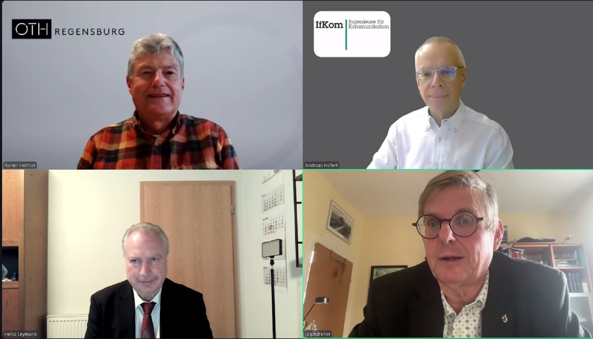 Foto: oben v.l.n.r.: Prof. Dr. R. Holmer, Dipl.- Ing. A. Hofert, unten v.l.n.r.: Dr. H. Leymann, Prof. Dr. R. Dreher, BU: IfKom