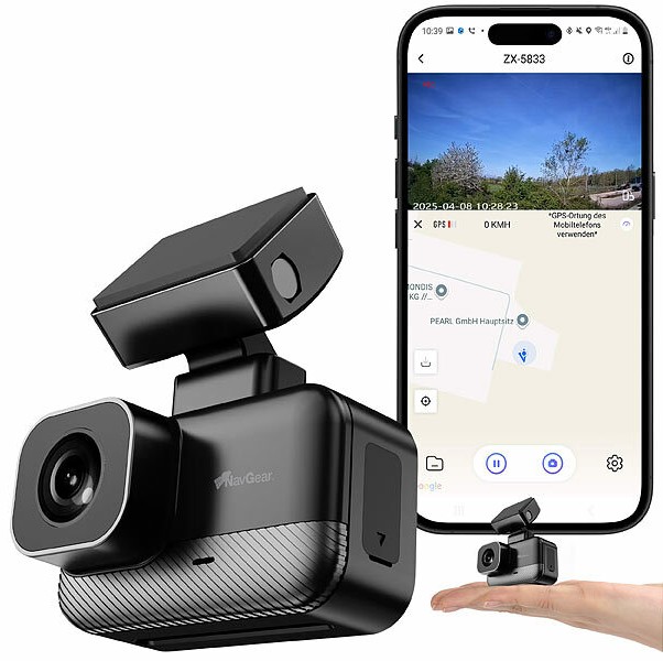 NavGear Mini-2K-Dashcam MDV-5605 mit G-Sensor, GPS, Parkwächter, Nachtsicht, WLAN, App, www.pearl.de (Die Bildrechte liegen bei dem Verfasser der Mitteilung.)