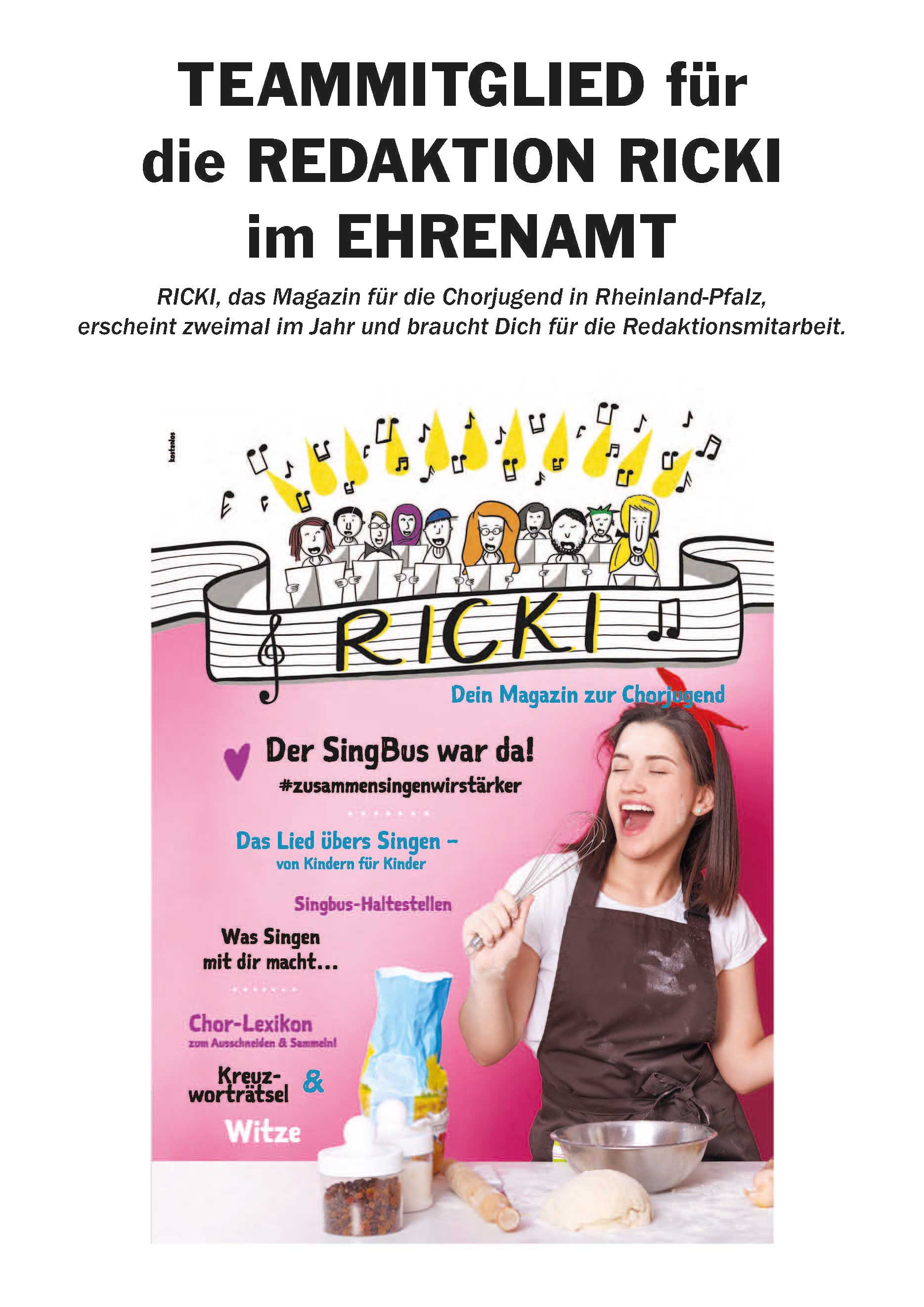 Der Chorverband Rheinland-Pfalz ist auf der Suche nach einem Volunteer für die Redaktion Ricki. (Bildquelle: D. Meyer / CV RLP)