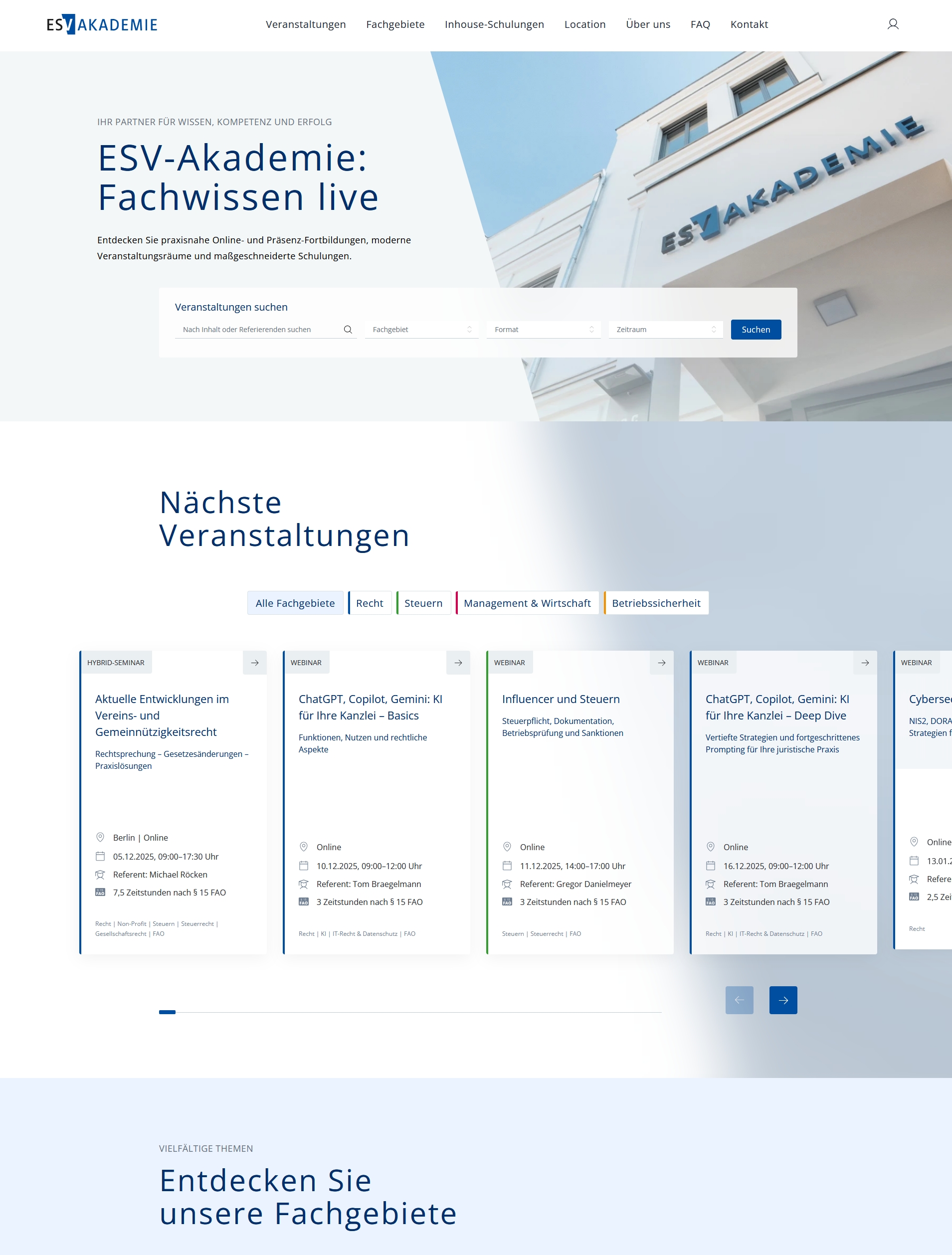 ESV-Akademie Website (Die Bildrechte liegen bei dem Verfasser der Mitteilung.)