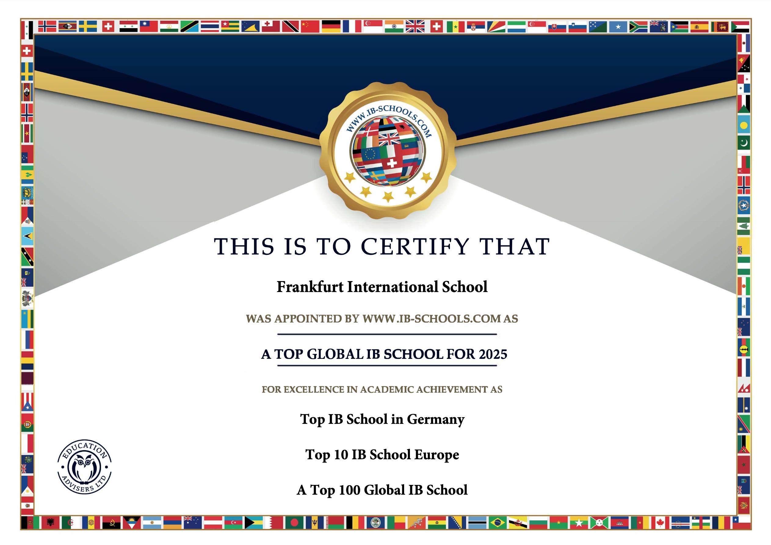 Die FIS ist Top IB Schule Deutschland 2025 (Bildquelle: @ib-schools.com)