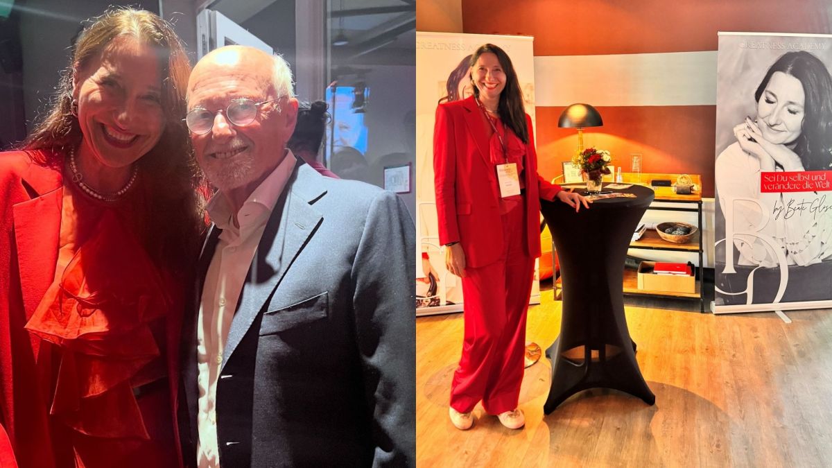 Beate Glöser mit Dirk Rossmann beim ShInnovates Festival 2025 (© Beate Glöser)