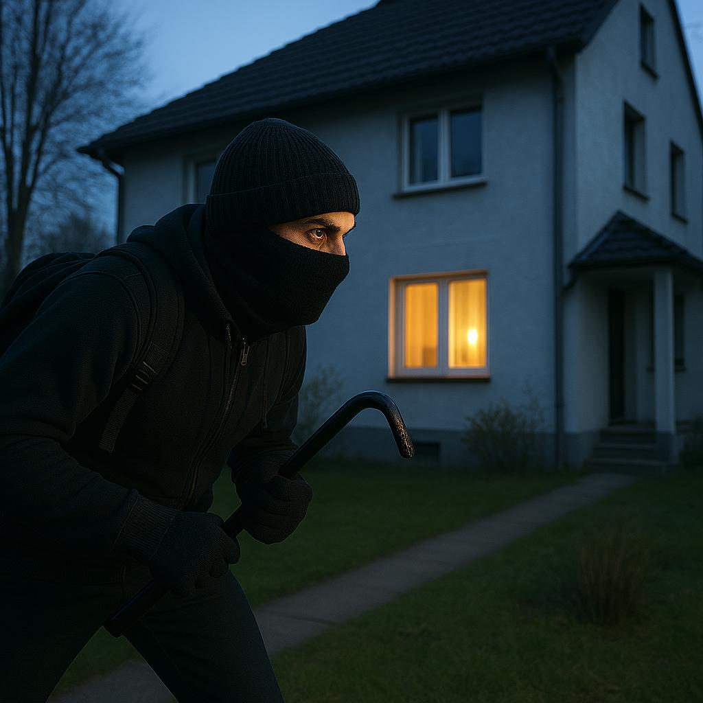Die dunkle Jahreszeit lockt EinbrecherInnen an. Foto: KI-generiert