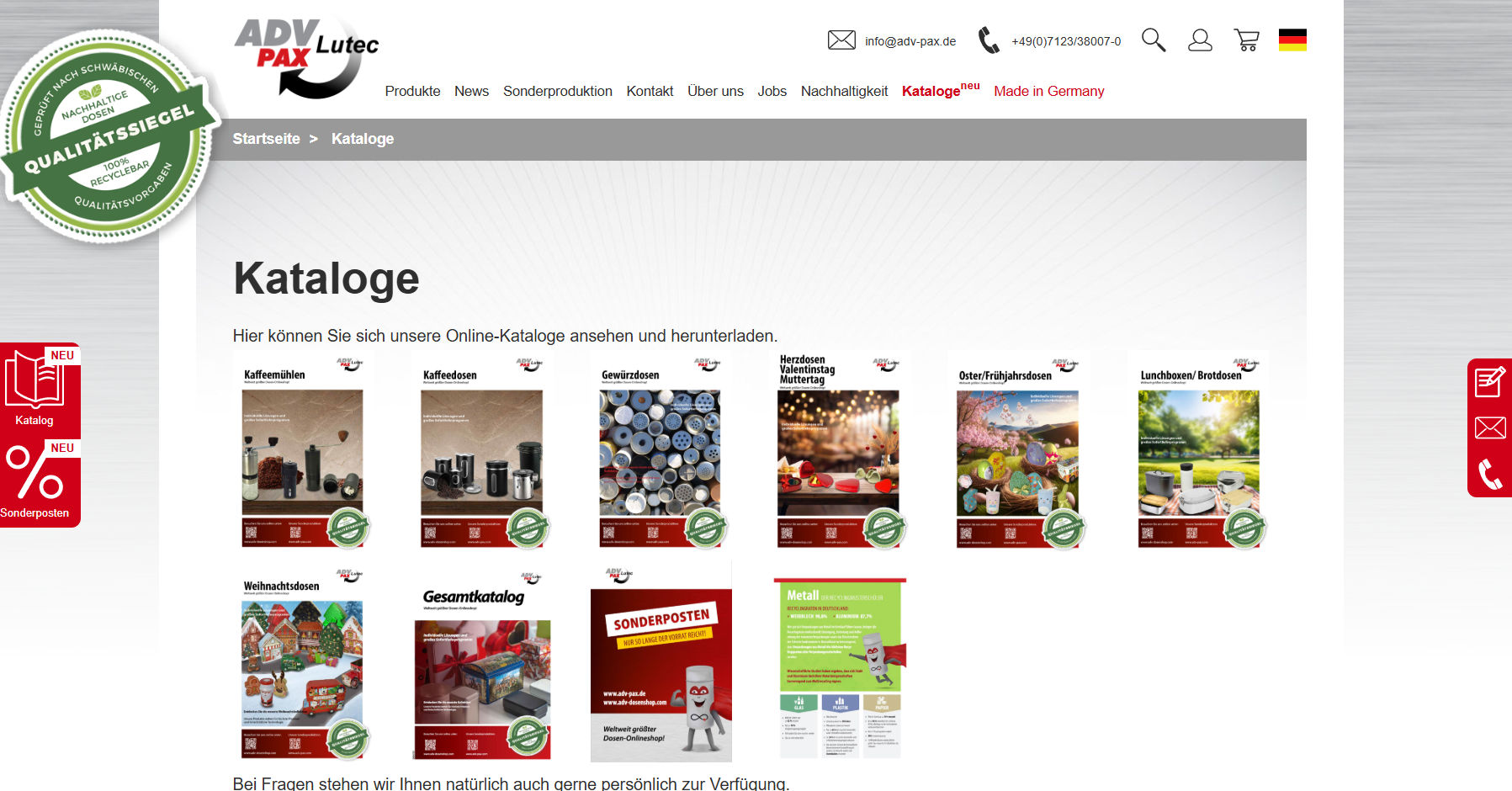 ADV PAX Themenkataloge Weißblechdosen, Aludosen