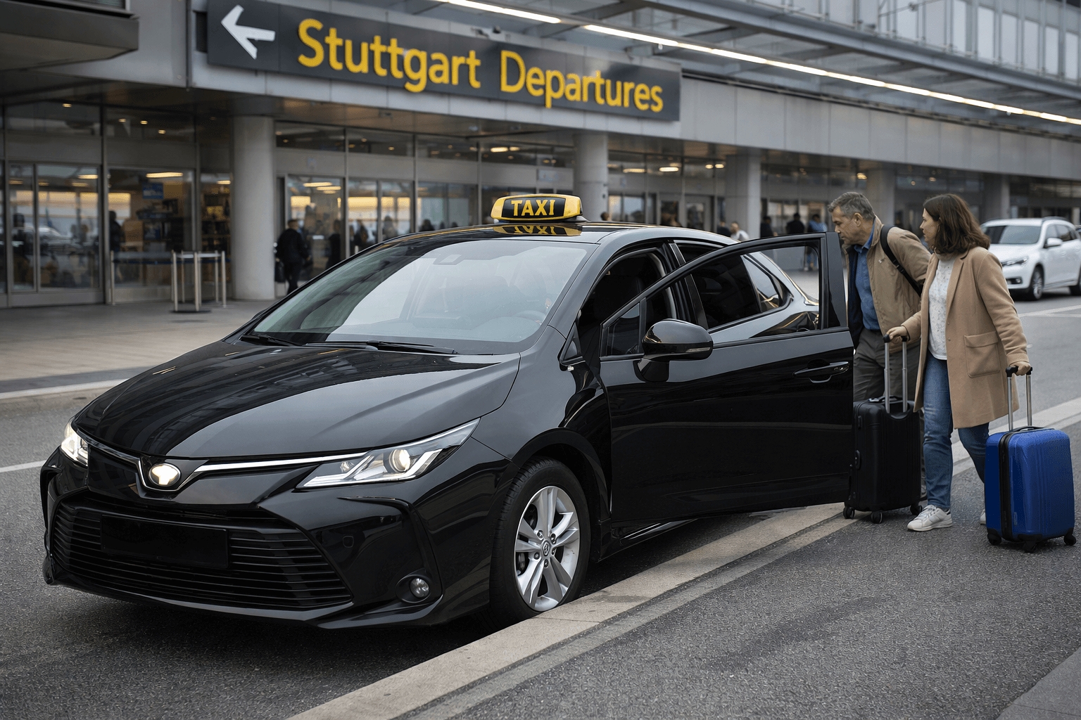 Taxi Tübingen beim Abflugterminal am Flughafen Stuttgart–zuverlässiger Flughafentransfer (Die Bildrechte liegen bei dem Verfasser der Mitteilung.)