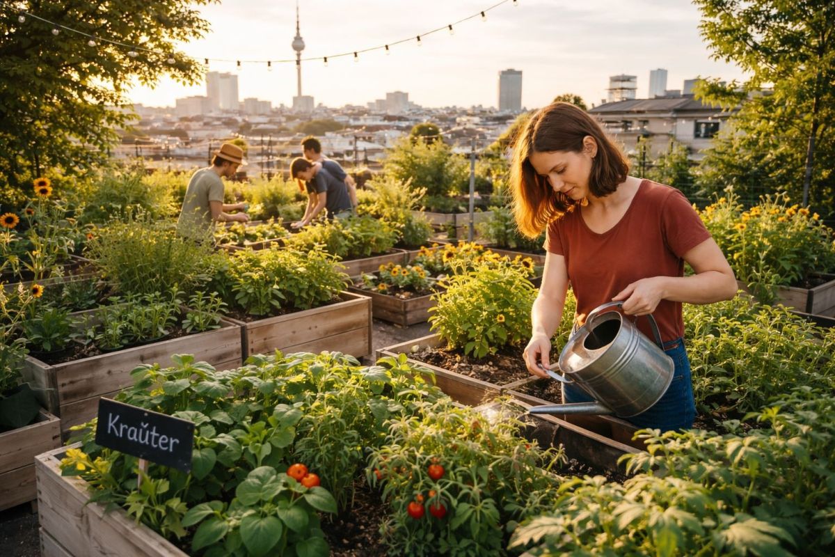 Urban Gardening im Gemeinschaftsgarten (© KI-generiert)