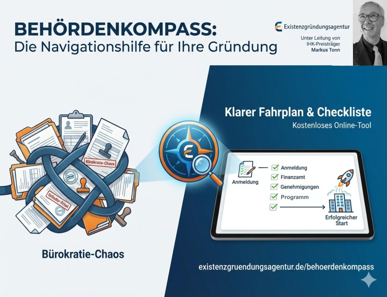 Vom Chaos zur Checkliste: IHK-Preisträger Markus Tonn startet den Behördenkompass als digitale Navigationshilfe für Gründer.