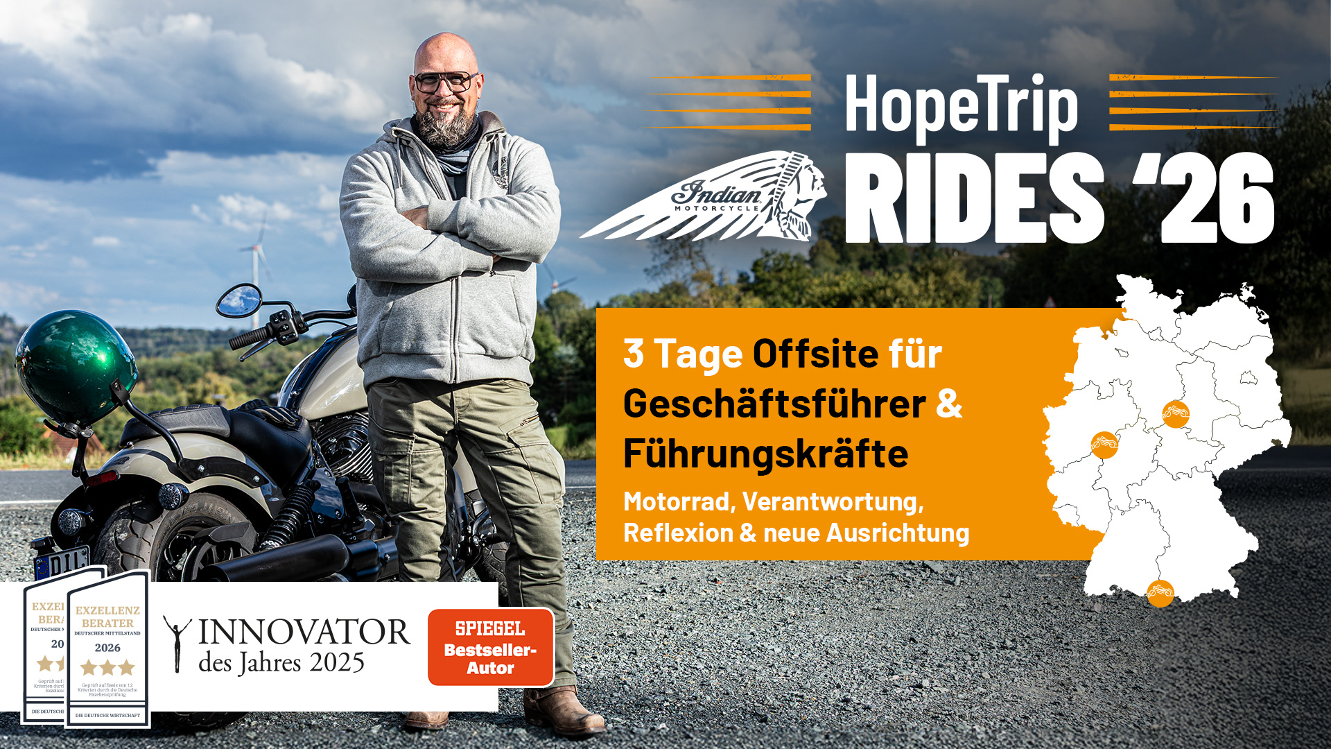 Die HopeTrip-Rides 2026 verbinden Motorradfahren mit strukturierter Selbstführung und Reflexion (Die Bildrechte liegen bei dem Verfasser der Mitteilung.)