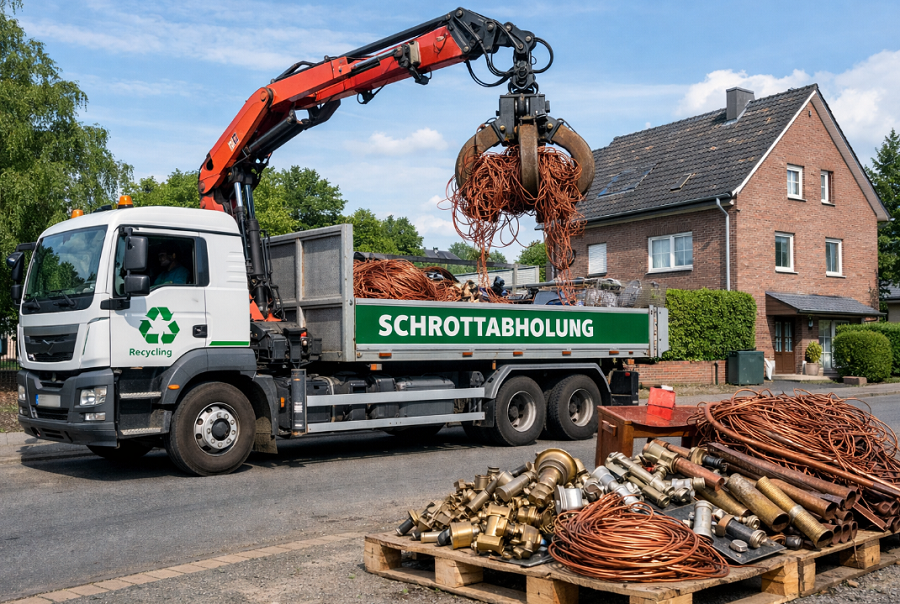 Kupfer- und Messingschrott beim Recycling – abgeholt durch die Schrottabholung Solingen.