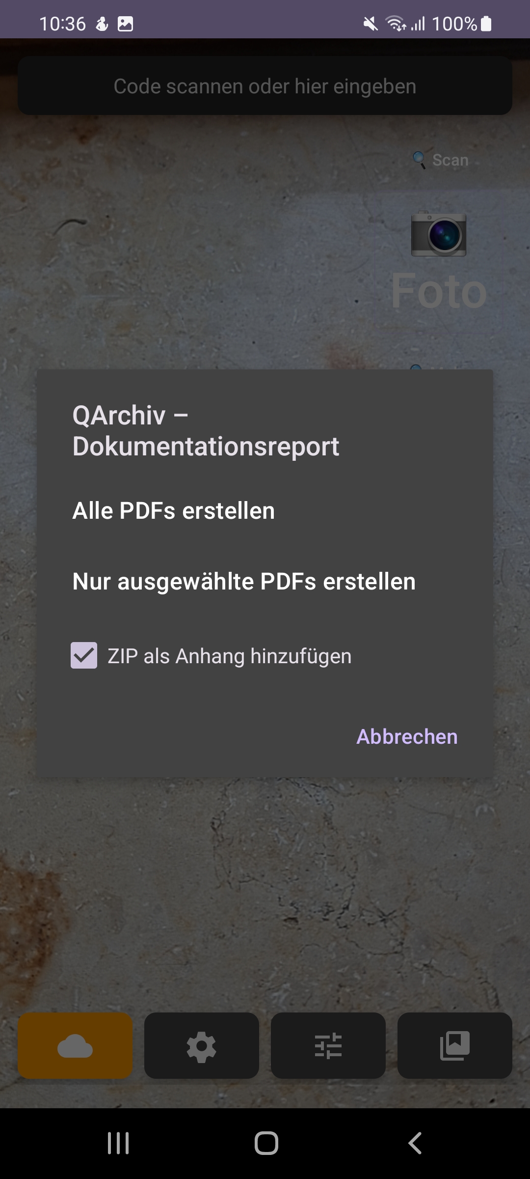Zipauswahl im PDF-erstellen-Menü
