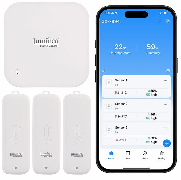 Luminea Home Control 3er-Set Temperatur-& Feuchtigkeitssensoren THS-100, WLAN-Gateway, www.pearl.de (Die Bildrechte liegen bei dem Verfasser der Mitteilung.)