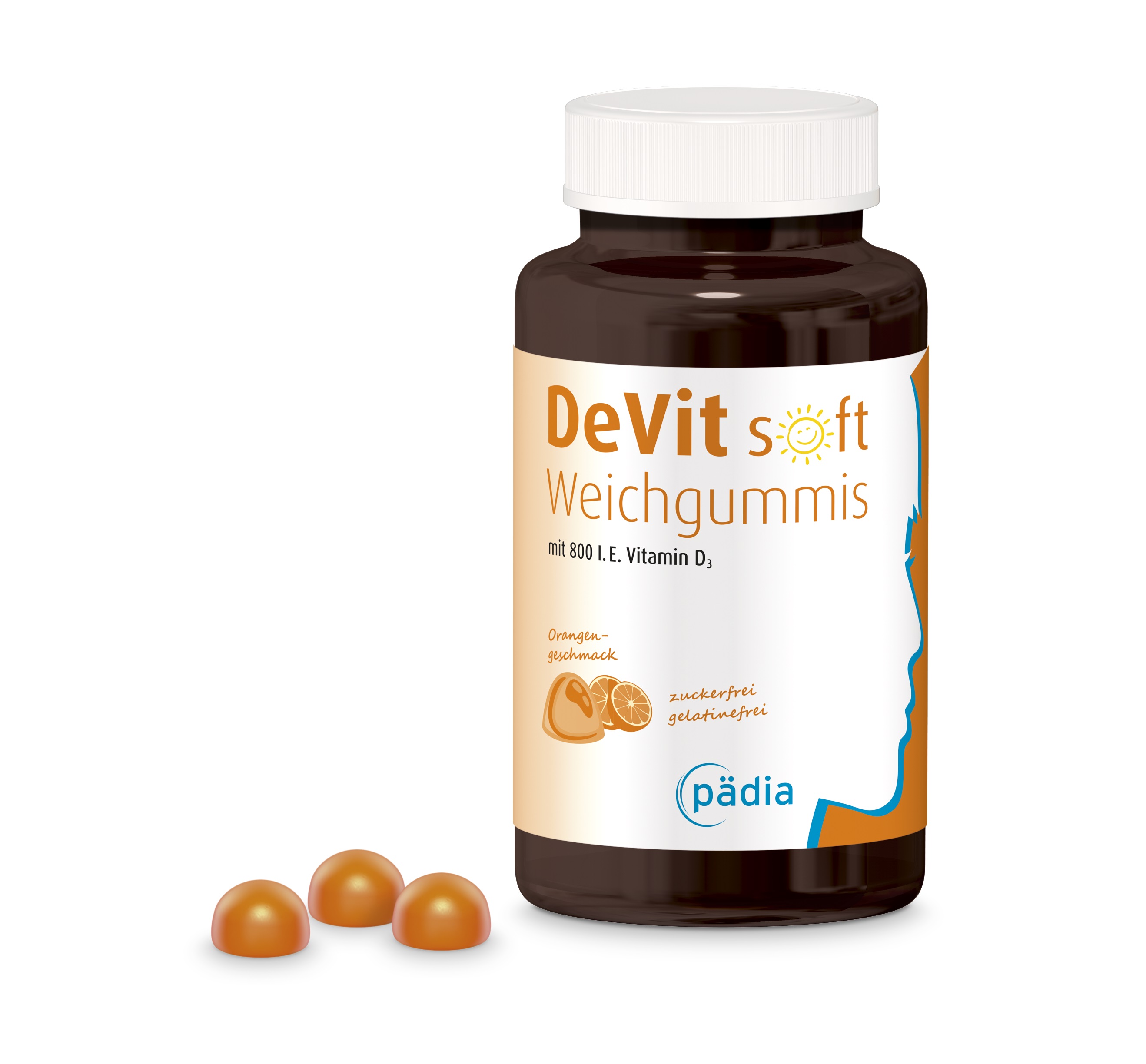 DeVit soft Weichgummis zur täglichen Vitamin-D-Supplementation ab drei Jahren.©Pädia (Die Bildrechte liegen bei dem Verfasser der Mitteilung.)