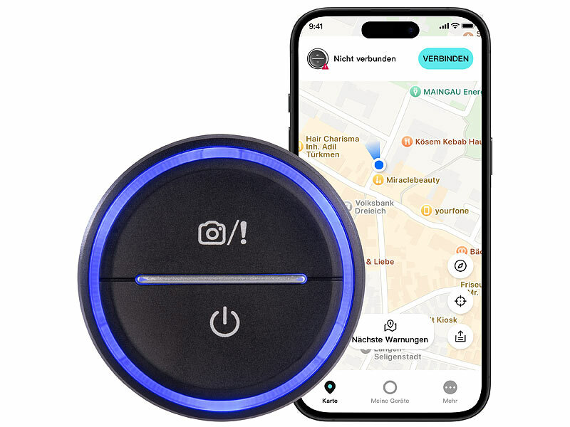 Lescars Akku-Gefahrenstellen-Warner mit Bluetooth und App, Multicolor-LED-Ring, www.pearl.de (Die Bildrechte liegen bei dem Verfasser der Mitteilung.)