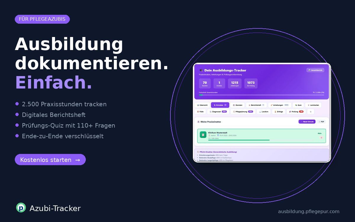 Azubi-Tracker - Digitale Ausbildungsdokumentation für Pflegeazubis mit Praxisstunden-Tracking (© PflegePur)