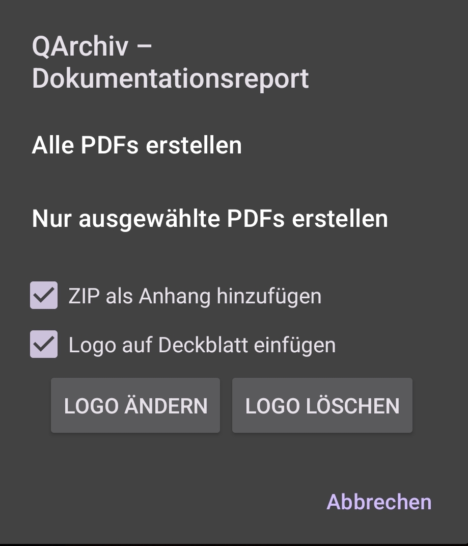 PDF Erstellen Menü, jetzt mit Logo in QArchiv © 2026 Ingolf Puhl