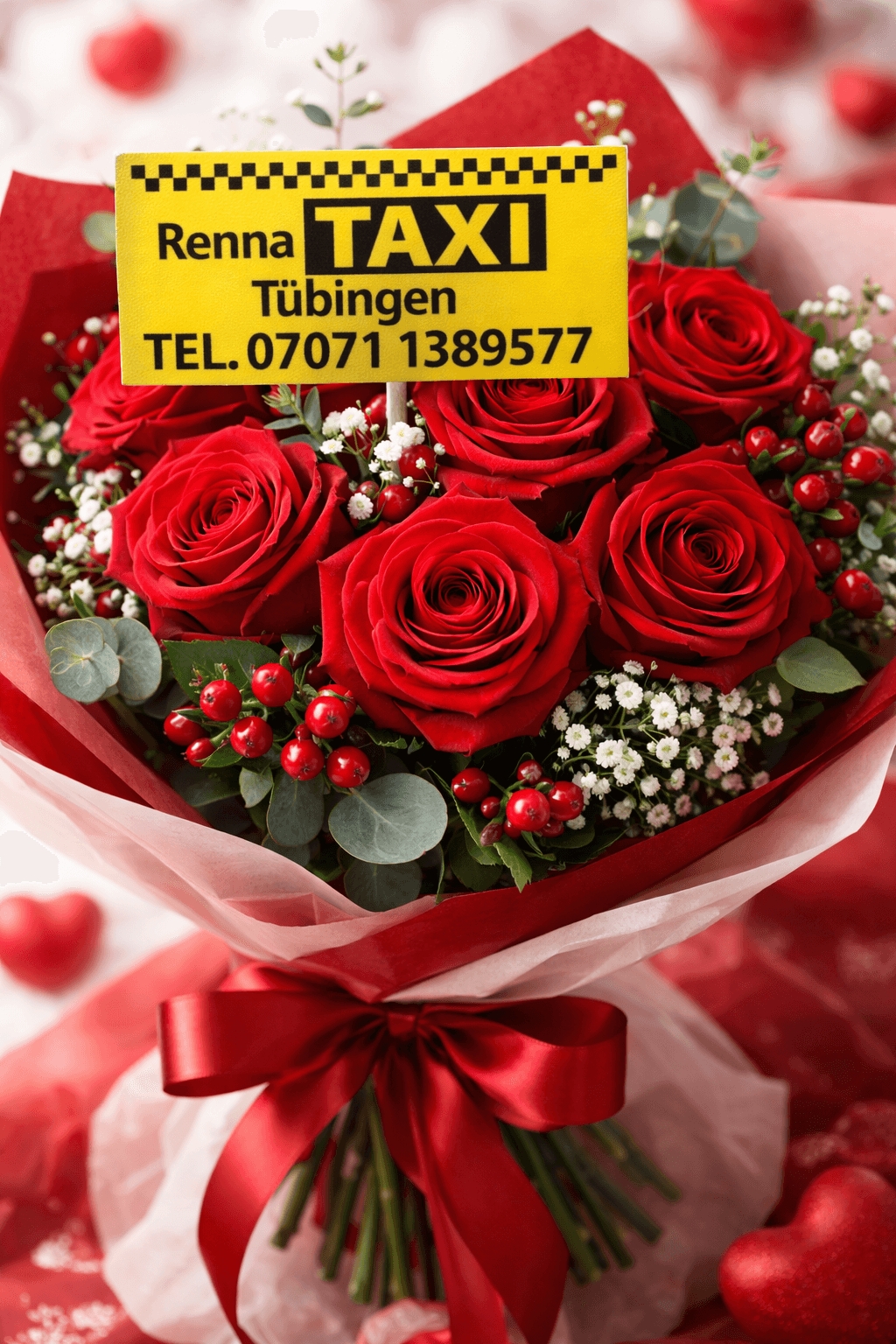 Valentinstag in Tübingen: Renna Taxi Tübingen liefert Blumen, Geschenke und persönliche Grüße (Die Bildrechte liegen bei dem Verfasser der Mitteilung.)