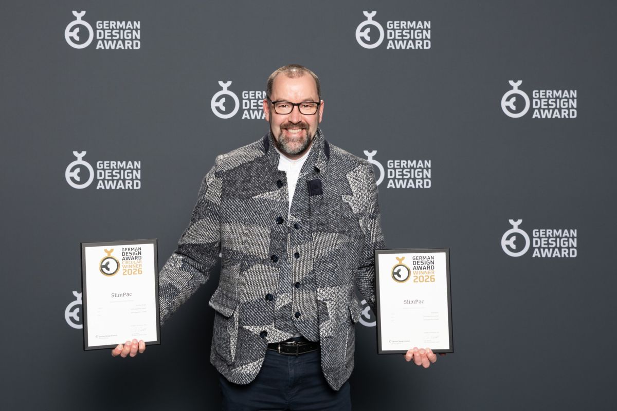 Ausgezeichnete Leistung: Christoph Buhl bei der Preisverleihung des German Design Awards 2026 (© GDC/Team Lutz Sternstein)