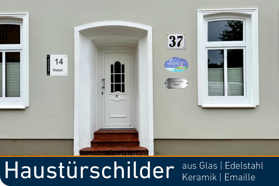 Haustürschilder aus Glas, Keramik, Edelstahl, Messing und Emaille (Die Bildrechte liegen bei dem Verfasser der Mitteilung.)