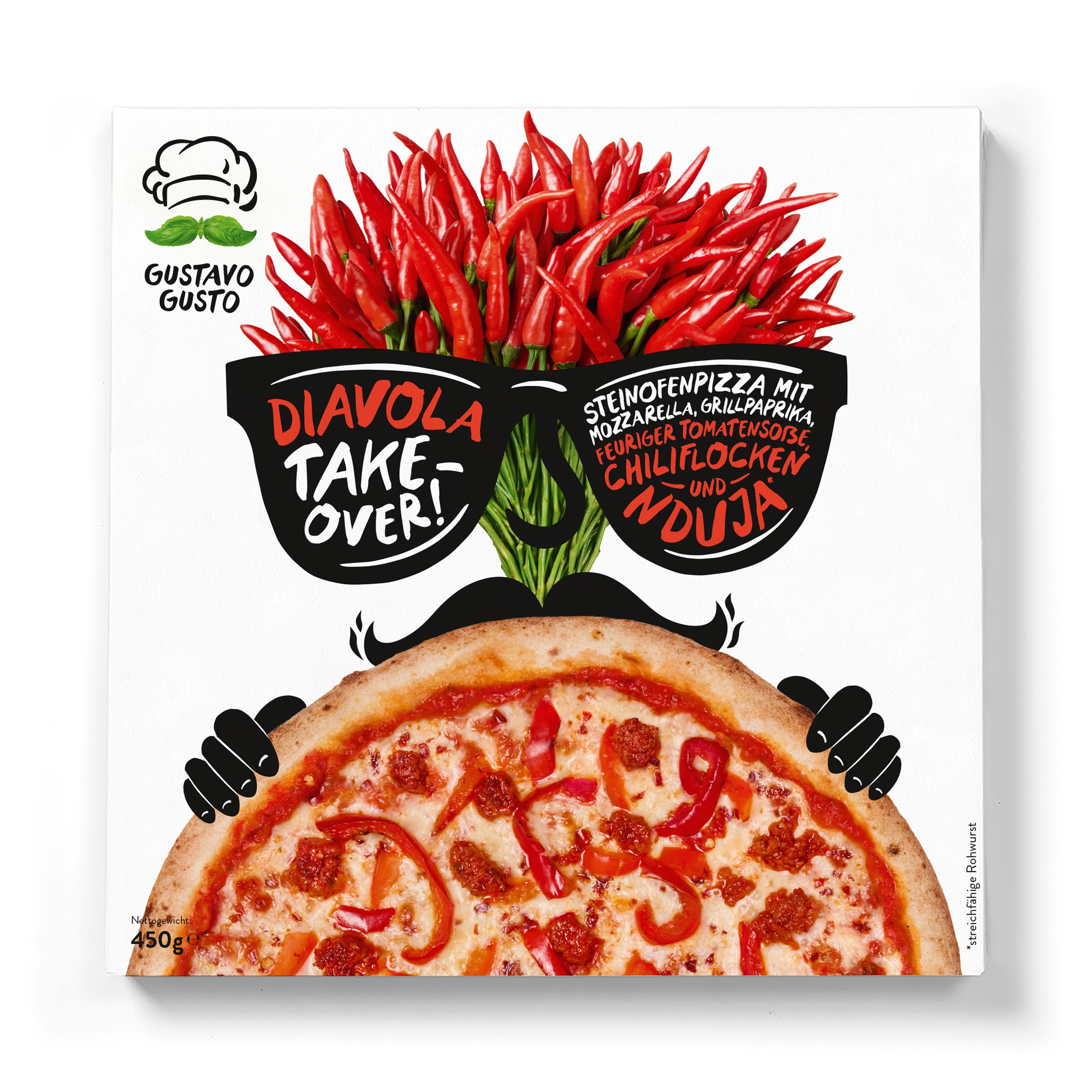 Packshot Gustavo Gusto Pizza Diavola Take-Over (Die Bildrechte liegen bei dem Verfasser der Mitteilung.)