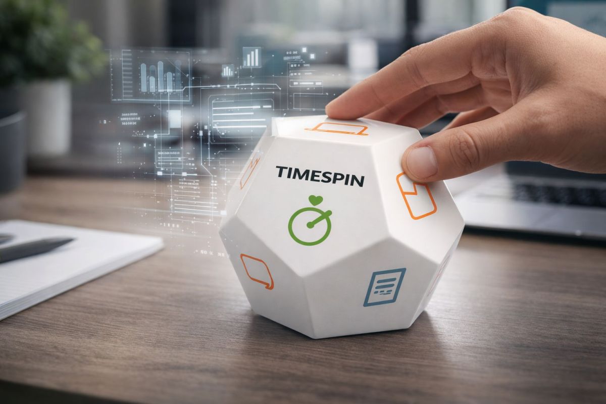TimeSpin Zeiterfassung mit Würfel und Software für die neue Datenerfassung (© TimeSpin GmbH)