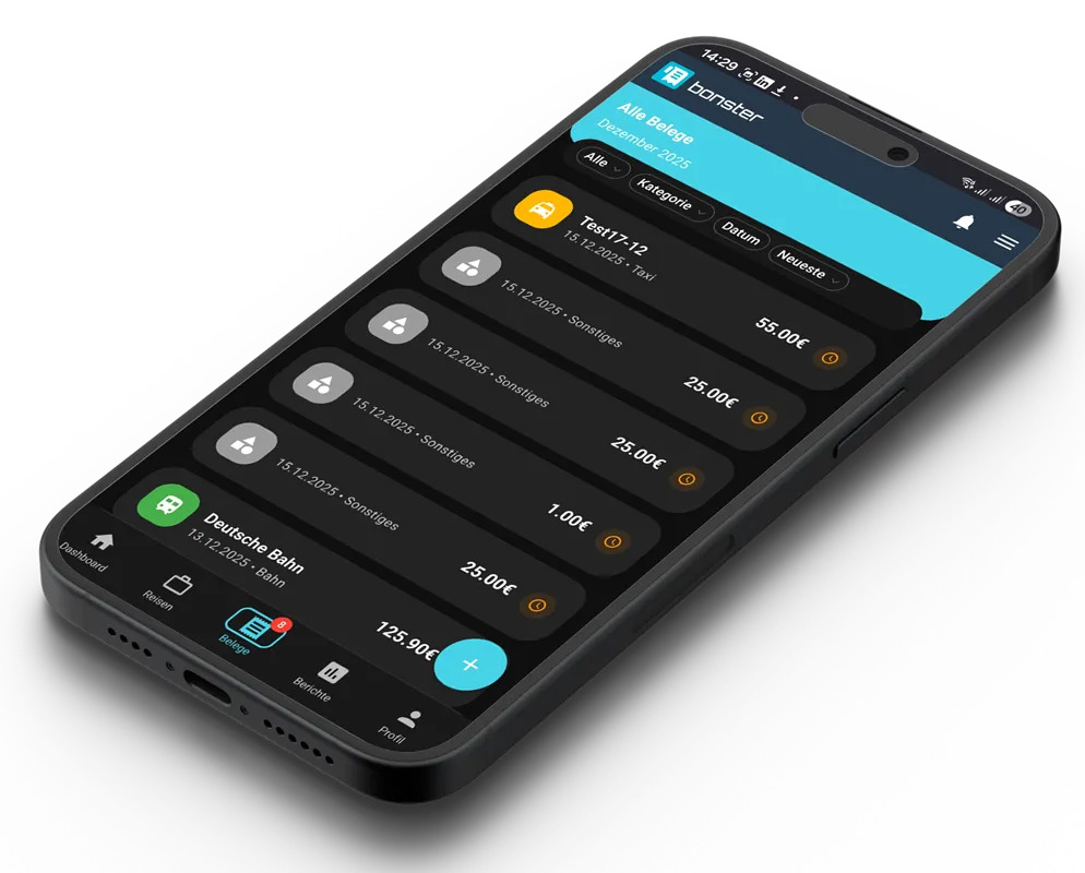  Mit bonster gelingt die Reisekostenabrechnung in drei Minuten.